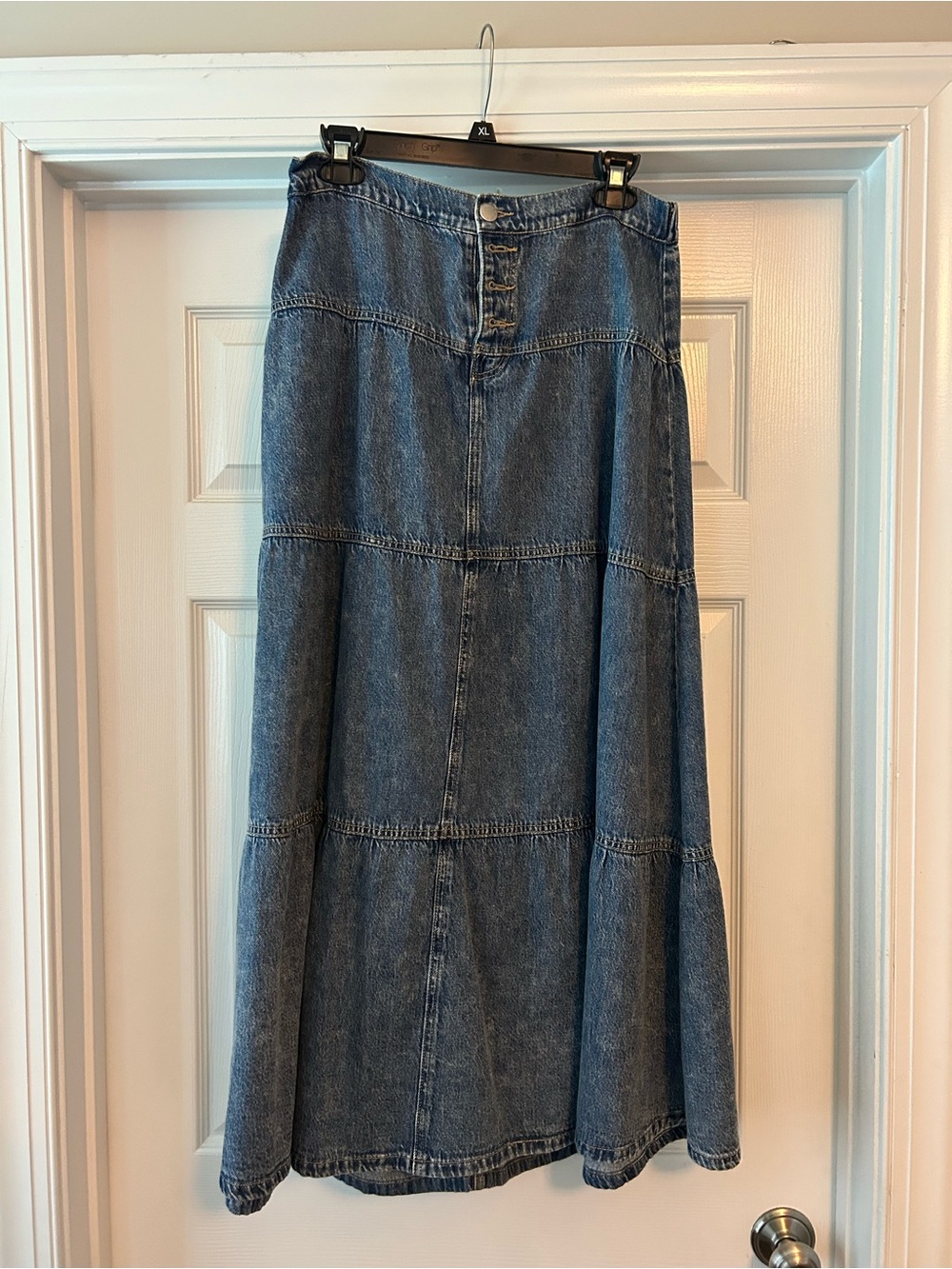 Women’s Blue Denim Tiered Maxi Skirt